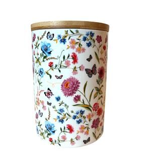 Grace Teaware Porcelain Canister w/ Wooden Lid Spring Floral Butterflies 8in NEW
